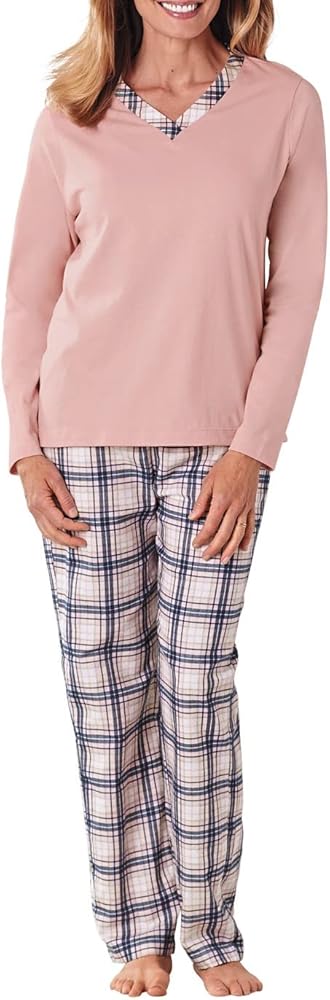 Women's Plus Size Long Sleeve Knit Top and Flannel Pant