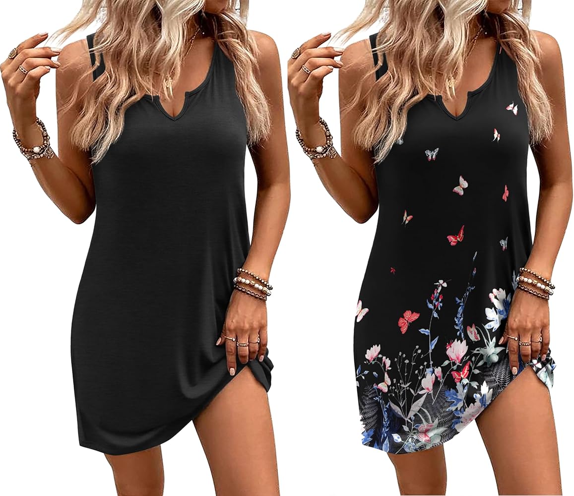 Ekouaer 2 Pack Nightgowns for Women Sleeveless Sleep Dress Tank Sleepshirt Chemise V Neck Sleepwear