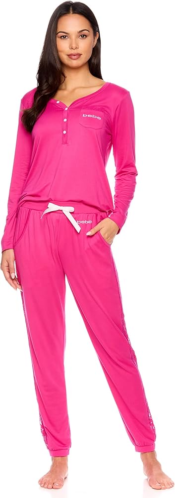 bebe Womens Pajama Set with Pockets - Long Sleeve Shirt and Pajama Pants Pj Set
